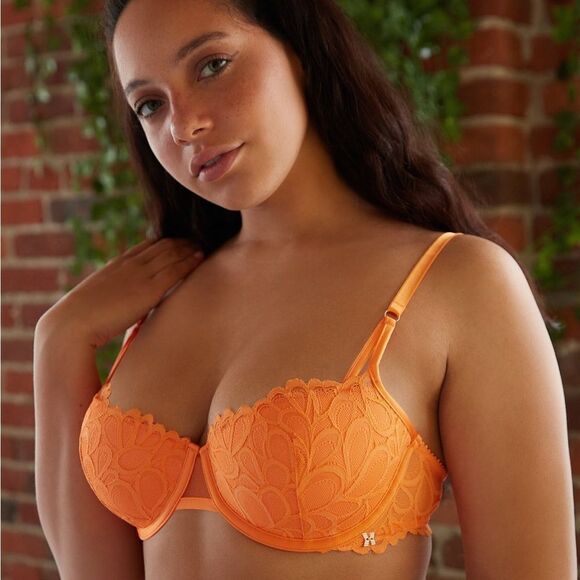 Savage X Fenty Not Sorry Lightly Lined Lace Barlconette Bra Orange 36C NWT - Picture 3 of 7